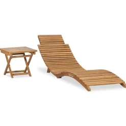 vidaXL Tumbona plegable con mesa de madera maciza de teca Sale