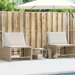 vidaXL Muebles De Jardín-Tumbonas 2 piezas con mesa ratán sintético beige