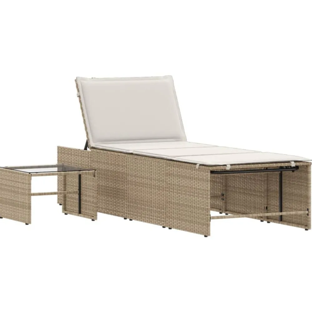 vidaXL Muebles De Jardín-Tumbonas 2 piezas con mesa ratán sintético beige