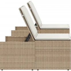 vidaXL Muebles De Jardín-Tumbonas 2 piezas con mesa ratán sintético beige