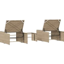 vidaXL Muebles De Jardín-Tumbonas 2 piezas con mesa ratán sintético beige