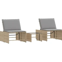 vidaXL Tumbonas 2 piezas con mesa ratán sintético Beige Best