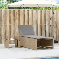 vidaXL Tumbonas 2 piezas con mesa ratán sintético Beige Best