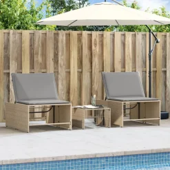 vidaXL Tumbonas 2 piezas con mesa ratán sintético Beige Best