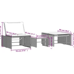 vidaXL Muebles De Jardín-Tumbonas 2 unidades con mesa de ratán sintético marrón