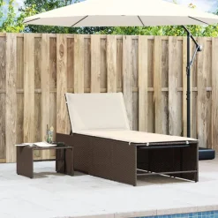 vidaXL Muebles De Jardín-Tumbonas 2 unidades con mesa de ratán sintético marrón