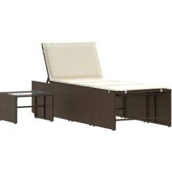 vidaXL Muebles De Jardín-Tumbonas 2 unidades con mesa de ratán sintético marrón