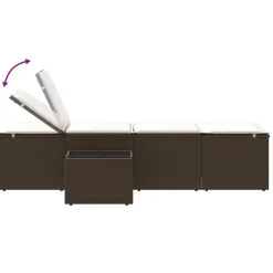 vidaXL Muebles De Jardín-Tumbonas 2 unidades con mesa de ratán sintético marrón