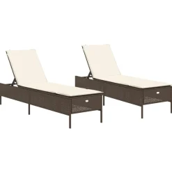 vidaXL Tumbonas con cojines 2 unidades ratán sintético marrón Marr&oacute;n Discount