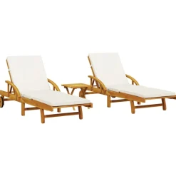 vidaXL Tumbonas con mesa 2 unidades madera maciza de acacia Crema Discount