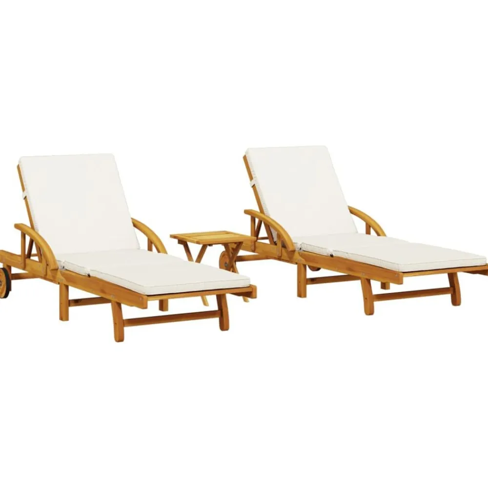 vidaXL Tumbonas con mesa 2 unidades madera maciza de acacia Crema Discount
