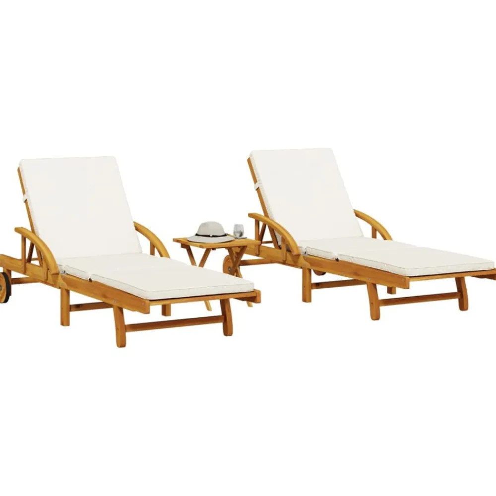 vidaXL Tumbonas con mesa 2 unidades madera maciza de acacia Crema Discount