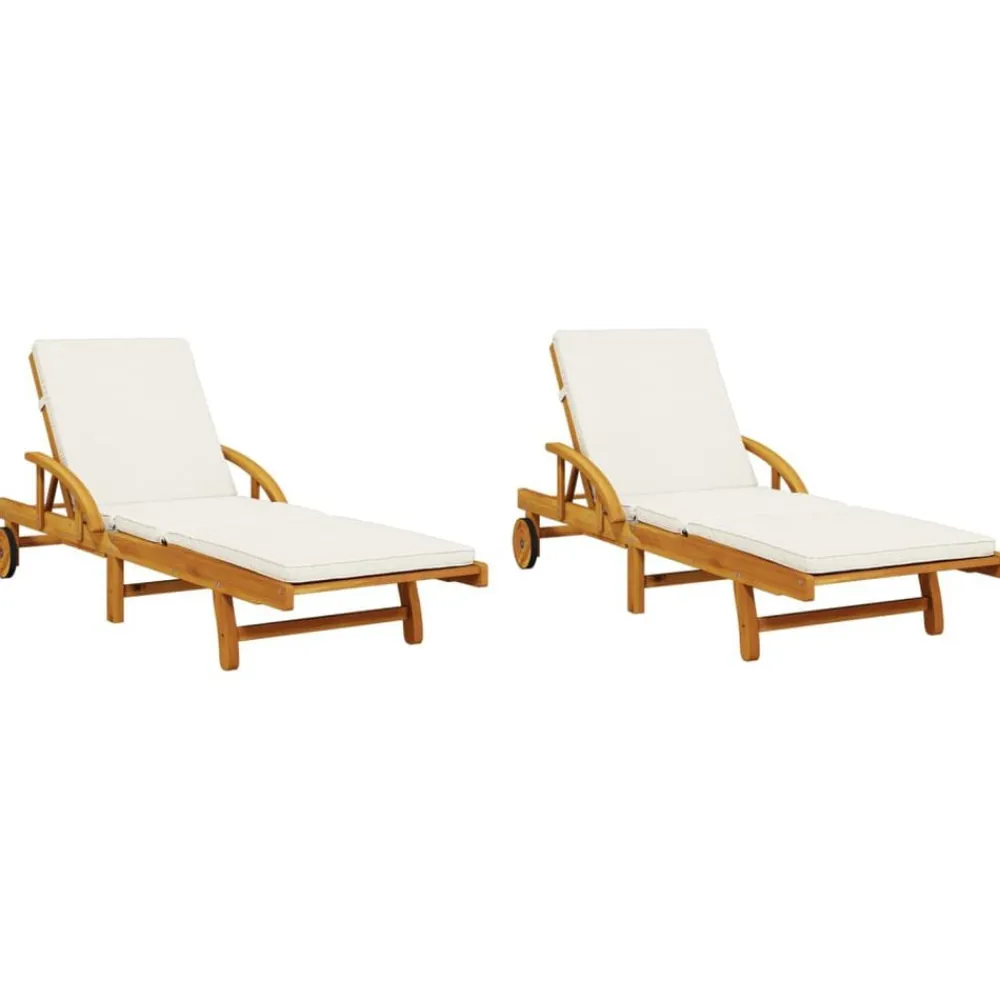 vidaXL Tumbonas con mesa 2 unidades madera maciza de acacia Crema Discount