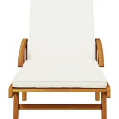 vidaXL Tumbonas con mesa 2 unidades madera maciza de acacia Crema Discount