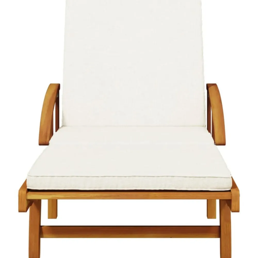 vidaXL Tumbonas con mesa 2 unidades madera maciza de acacia Crema Discount