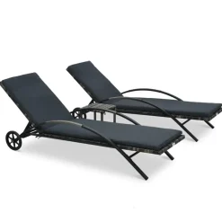 vidaXL Muebles De Jardín-Tumbonas con mesita de ratán sintético gris