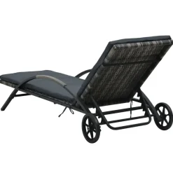 vidaXL Muebles De Jardín-Tumbonas con mesita de ratán sintético gris