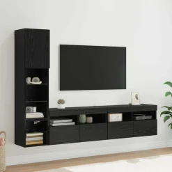 vidaXL Unidad de Pared para TV 4 pcs Madera de ingeniería Roble negro Clearance
