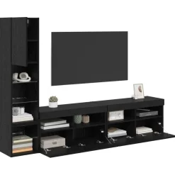 vidaXL Unidad de Pared para TV 4 pcs Madera de ingeniería Roble negro Clearance