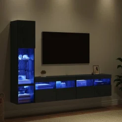 vidaXL Unidad de Pared para TV 4 pcs Madera de ingeniería Roble negro Clearance