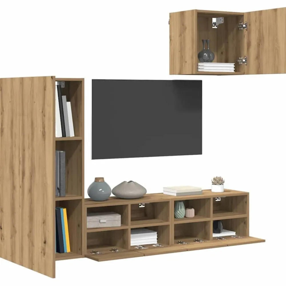vidaXL Unidades de pared para TV 4 pcs Roble artesanal Roble artisan Outlet