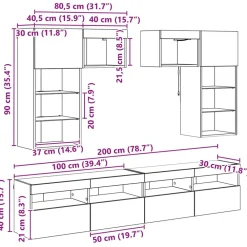 vidaXL Muebles Tv-Unidades de pared para TV 6 pcs Roble artesanal
