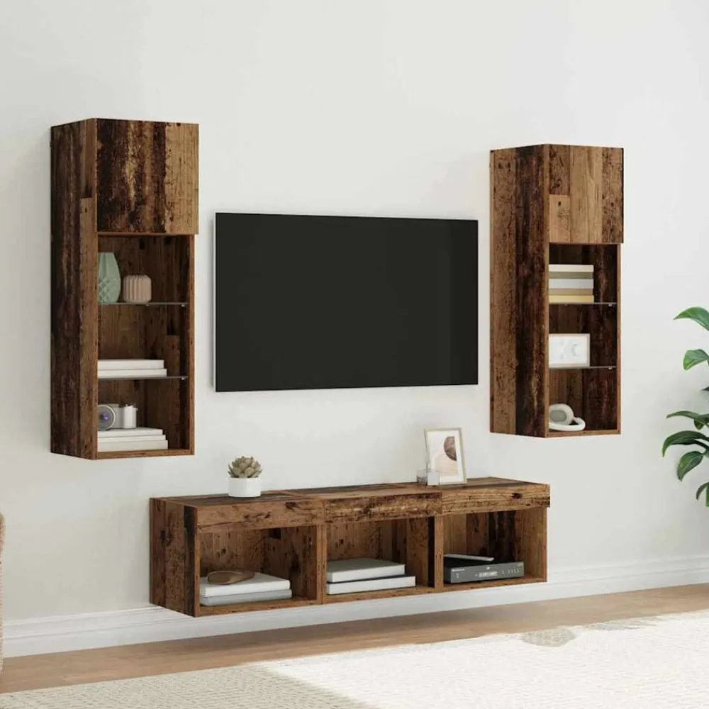 vidaXL Unidades de pared para TV Montaje en la pared 5 pcs Roble Negro Madera vieja Best