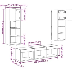vidaXL Unidades de pared para TV Montaje en la pared 5 pcs Roble Negro Madera vieja Best