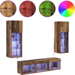 vidaXL Unidades de pared para TV Montaje en la pared 5 pcs Roble Negro Madera vieja Best