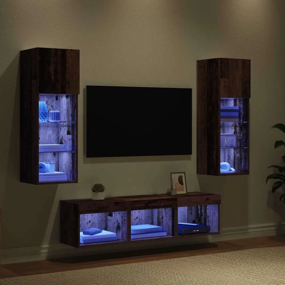 vidaXL Unidades de pared para TV Montaje en la pared 5 pcs Roble Negro Madera vieja Best