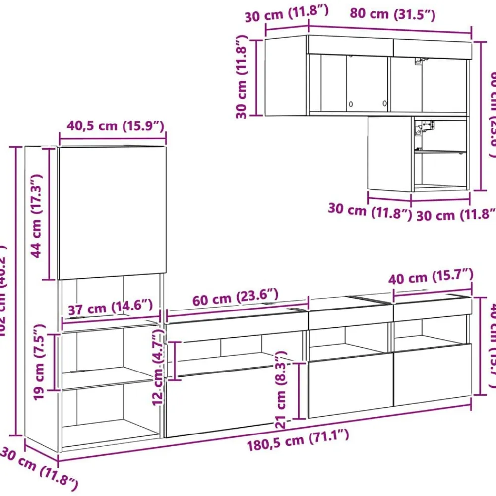 vidaXL Muebles Tv-Unidades de pared para TV Montaje en la pared 6 pcs