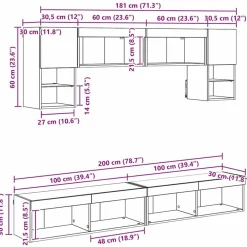 vidaXL Muebles Tv-Unidades de TV de Pared con LED 6 pcs