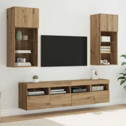 vidaXL Unidades de TV de Pared con LED 5 pcs Roble artesanal Roble artisan New