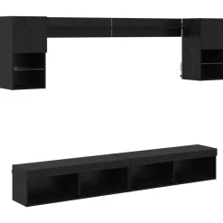 vidaXL Unidades de TV de Pared con LED con LED 6 pcs Roble negro Discount