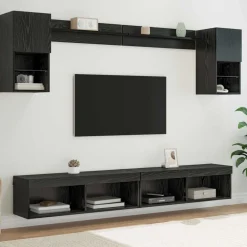 vidaXL Unidades de TV de Pared con LED con LED 6 pcs Roble negro Discount