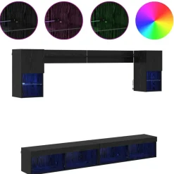 vidaXL Unidades de TV de Pared con LED con LED 6 pcs Roble negro Discount
