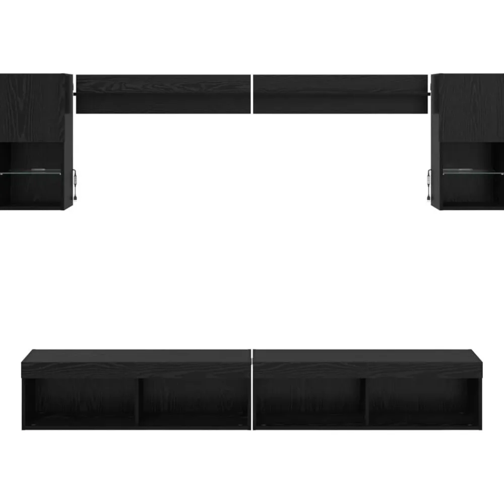 vidaXL Unidades de TV de Pared con LED con LED 6 pcs Roble negro Discount