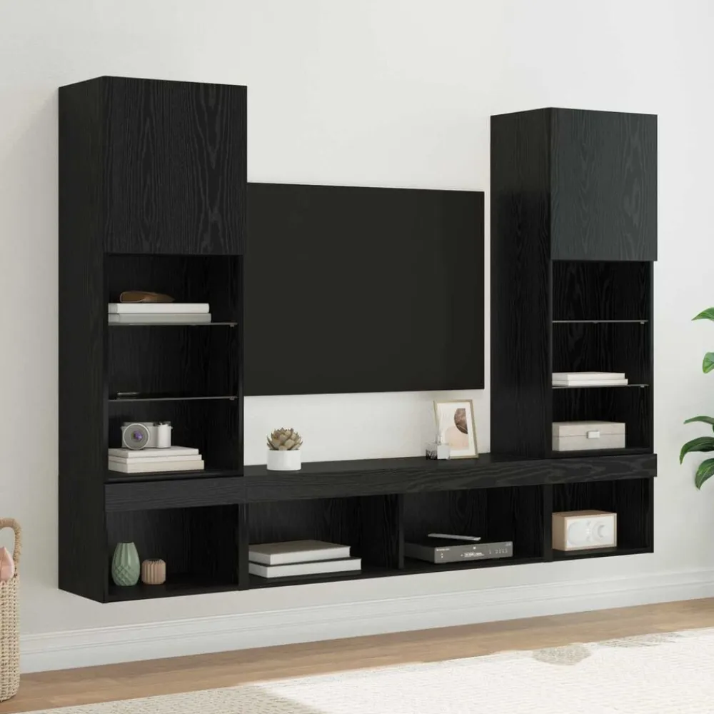 vidaXL Muebles Tv-Unidades de TV de Pared con LED con LED 5 pcs