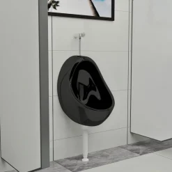 vidaXL Urinario de pared con válvula de descarga cerámica Negro New