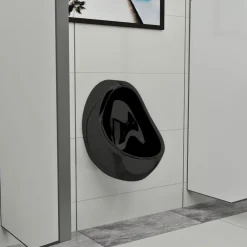 vidaXL Urinario de pared con válvula de descarga cerámica Negro New