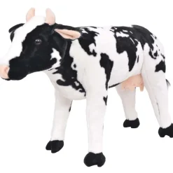 vidaXL Juguetes-Vaca de peluche de pie negra y blanca XXL