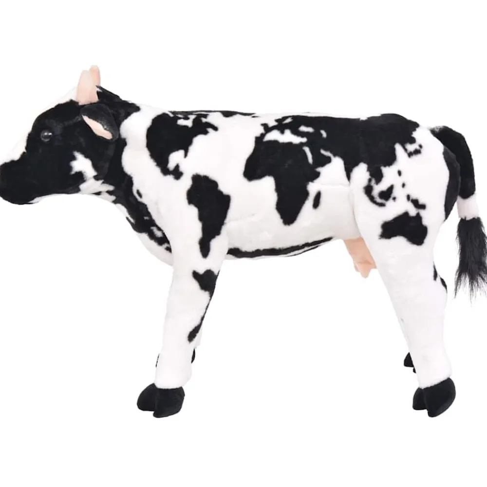 vidaXL Juguetes-Vaca de peluche de pie negra y blanca XXL
