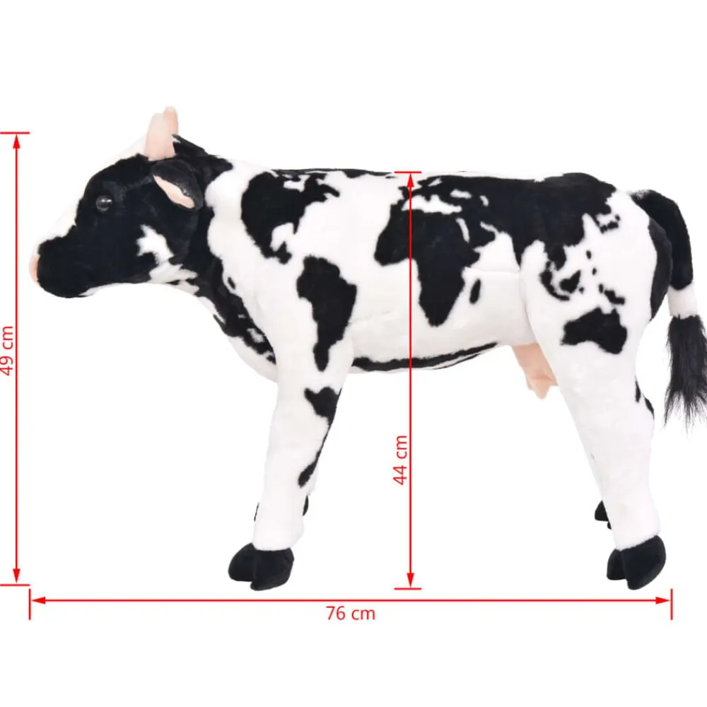 vidaXL Juguetes-Vaca de peluche de pie negra y blanca XXL