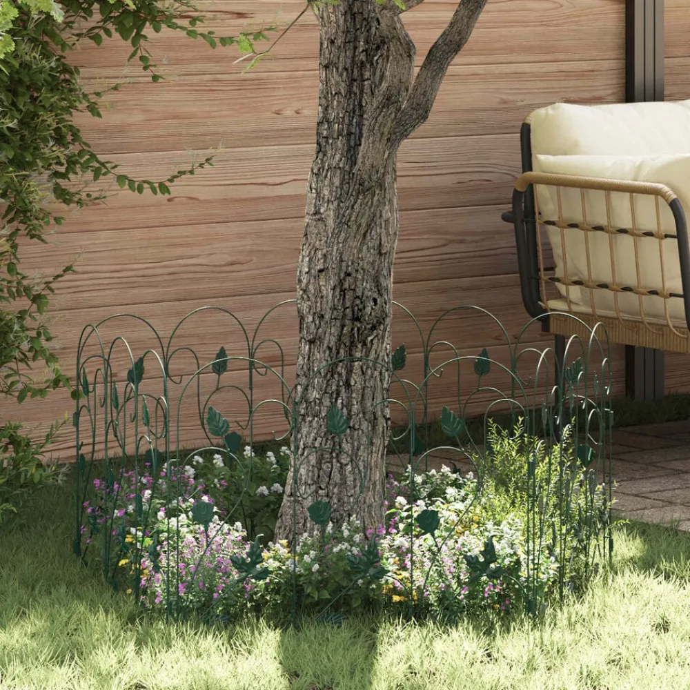 vidaXL Valla de Jardín 5 pcs Acero Verde New