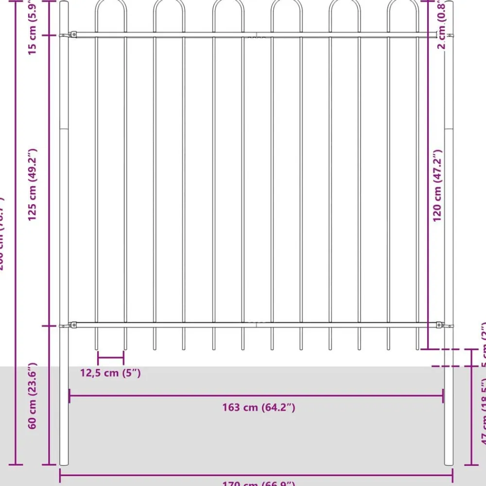 vidaXL Valla de Jardín 2 pcs 3,4 x 0,6 m Gris