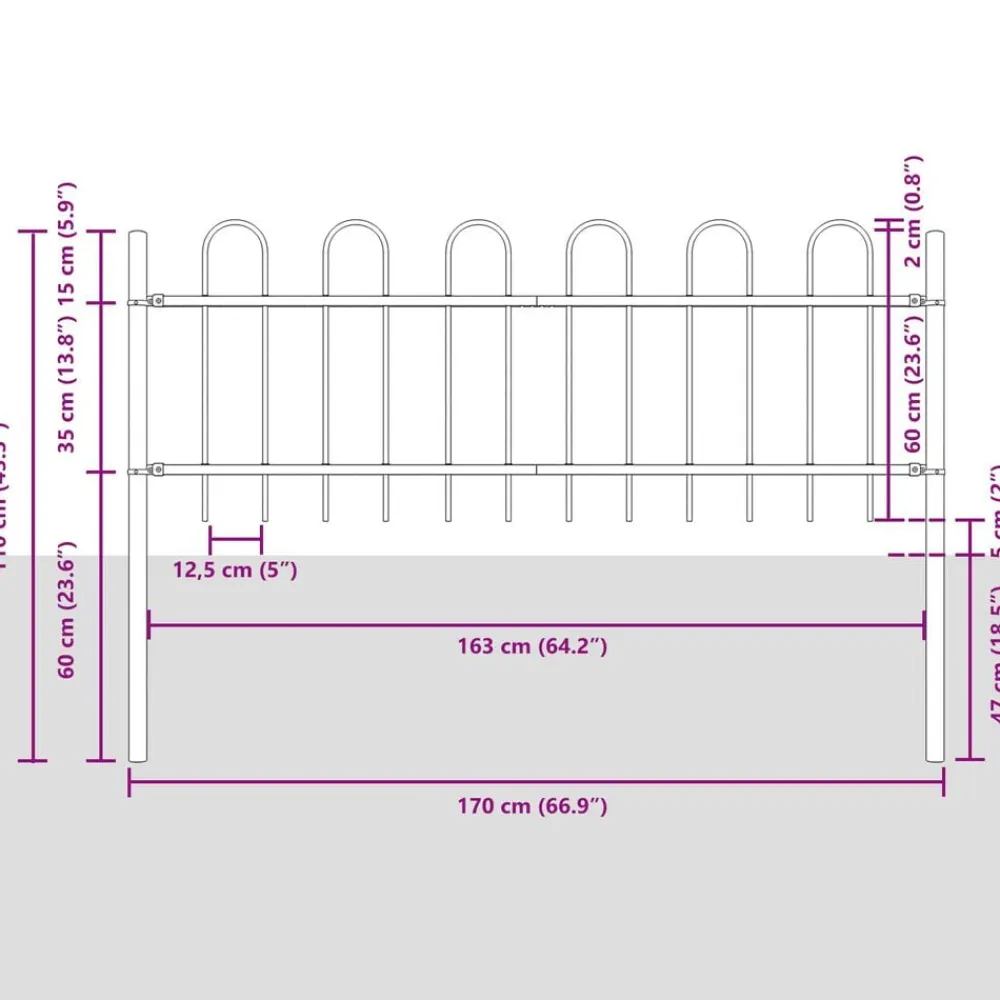 vidaXL Valla de Jardín 2 pcs 3,4 x 0,6 m Gris