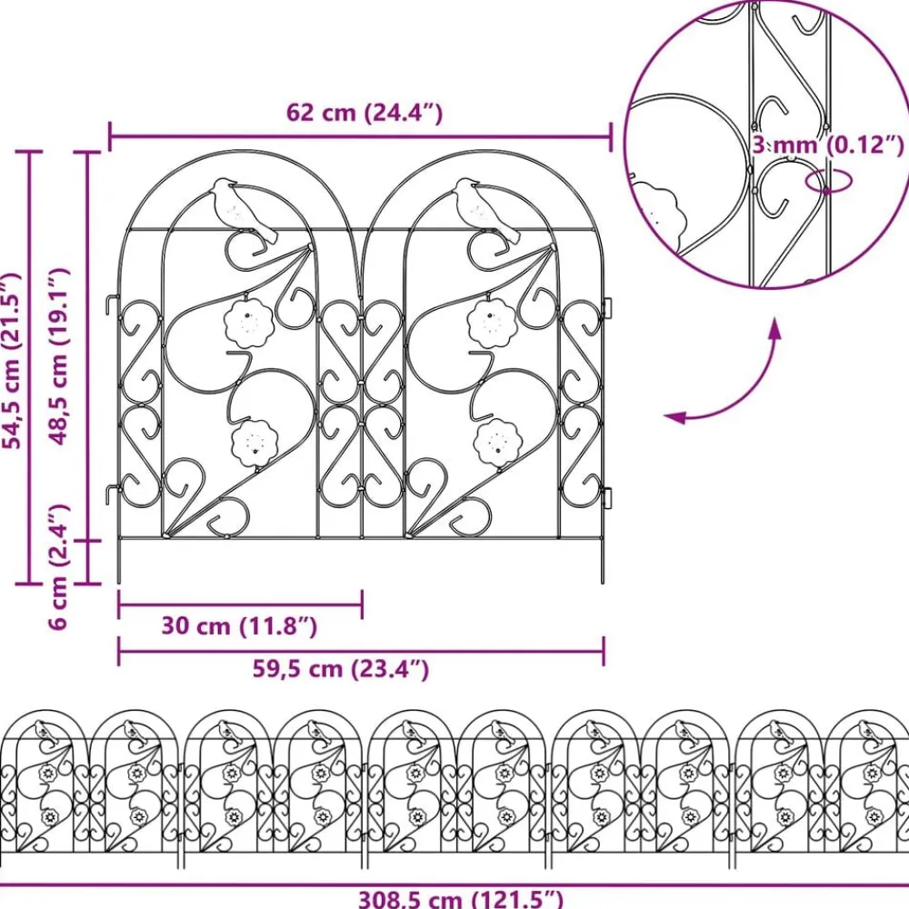 vidaXL Valla de Jardín 5 pcs Acero Negro Clearance
