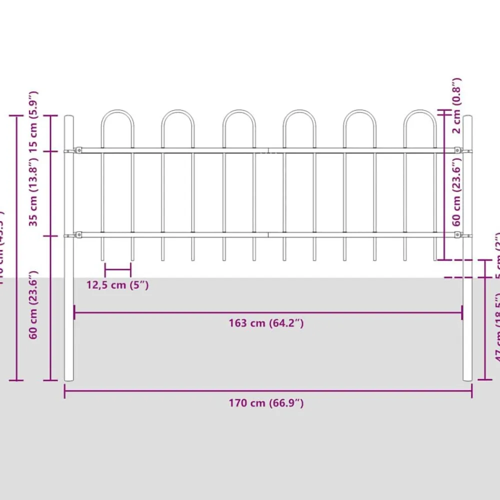 vidaXL Vallas De Jardín-Valla de jardín Boxtel con aro superior de acero, 181x60 cm, negro