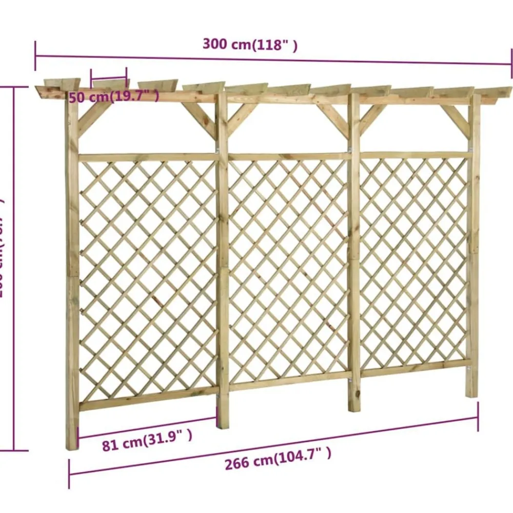 vidaXL Vallas De Jardín-Valla de jardín con pérgola madera pino impregnada 300x50x200cm
