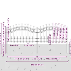 vidaXL Vallas De Jardín-Valla de jardín Kampen con punta de lanza negra, 240x75 cm, acero
